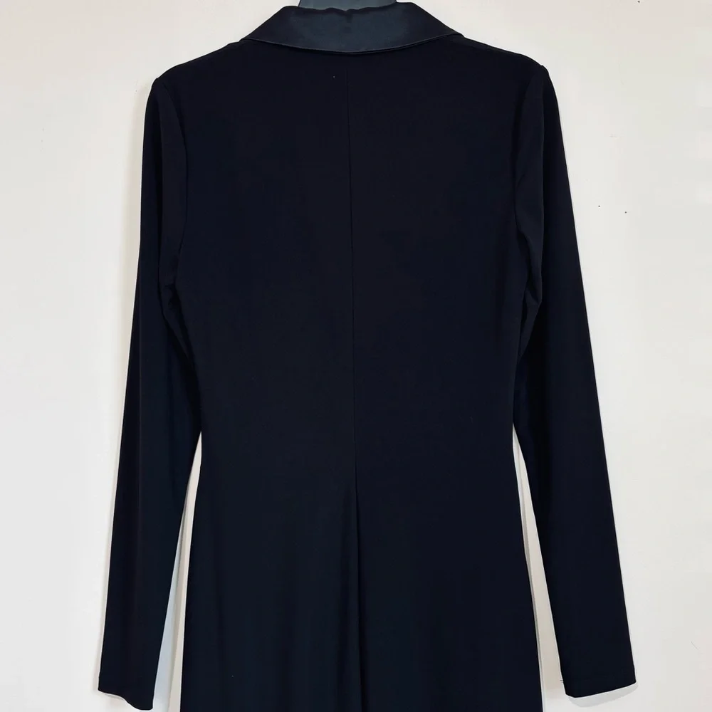 NWT Lauren Ralph Lauren  black long sleeve silk tuxedo formal prom blazer dress